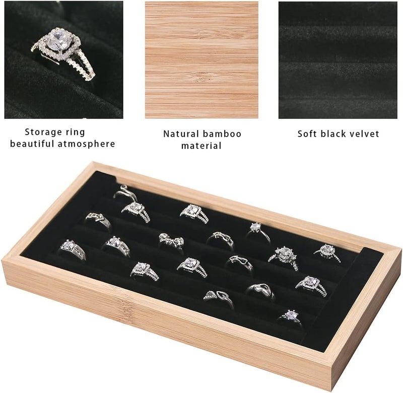 Kanwoder Bamboo Ring Holder,Ring Display Stand,Jewelry Organizer Stand for Rings Earrings Selling (Black) - Image 3